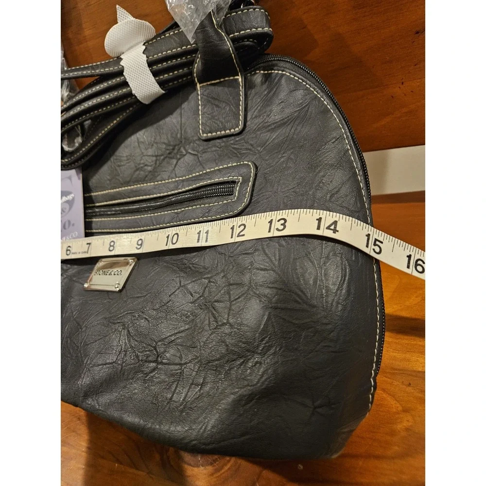 Stone & Co. Nancy Large Dome Satchel Black Purse White‎ Stitch NEW